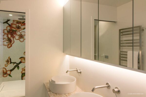 Duplex Contemporain – Double Vasque et Douche Mosaïque