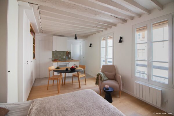 Vue sur cuisine - Projet Ferdinand Duval - Paris - Rénovation d'un appartement parisien