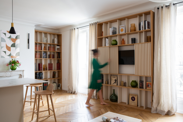 Séjour meuble structurant - Projet Avenue Bosquet - Paris - pied-à-terre élégant et fonctionnel