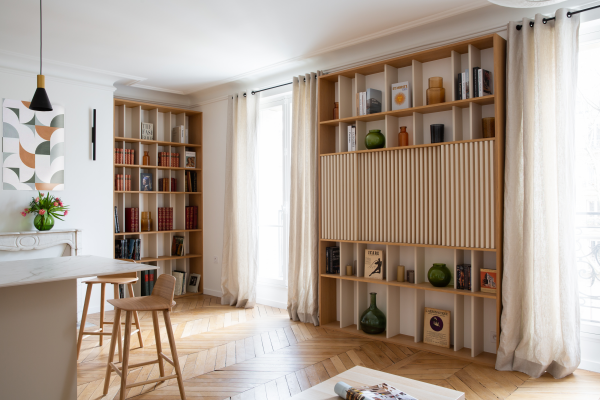 Séjour meuble structurant - Projet Avenue Bosquet - Paris - pied-à-terre élégant et fonctionnel